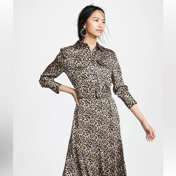 Equipment Femme Brown Black Leopard Print Shirt Mini Dress Long Sleeves Sz S - Picture 13 of 13